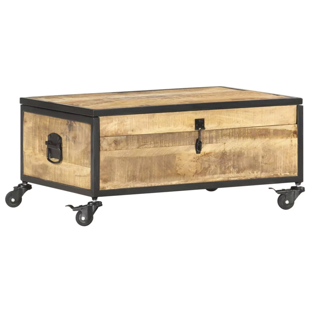Mango Wood Coffee Table with Flip-up Door and 4 Rolling Wheels W60414