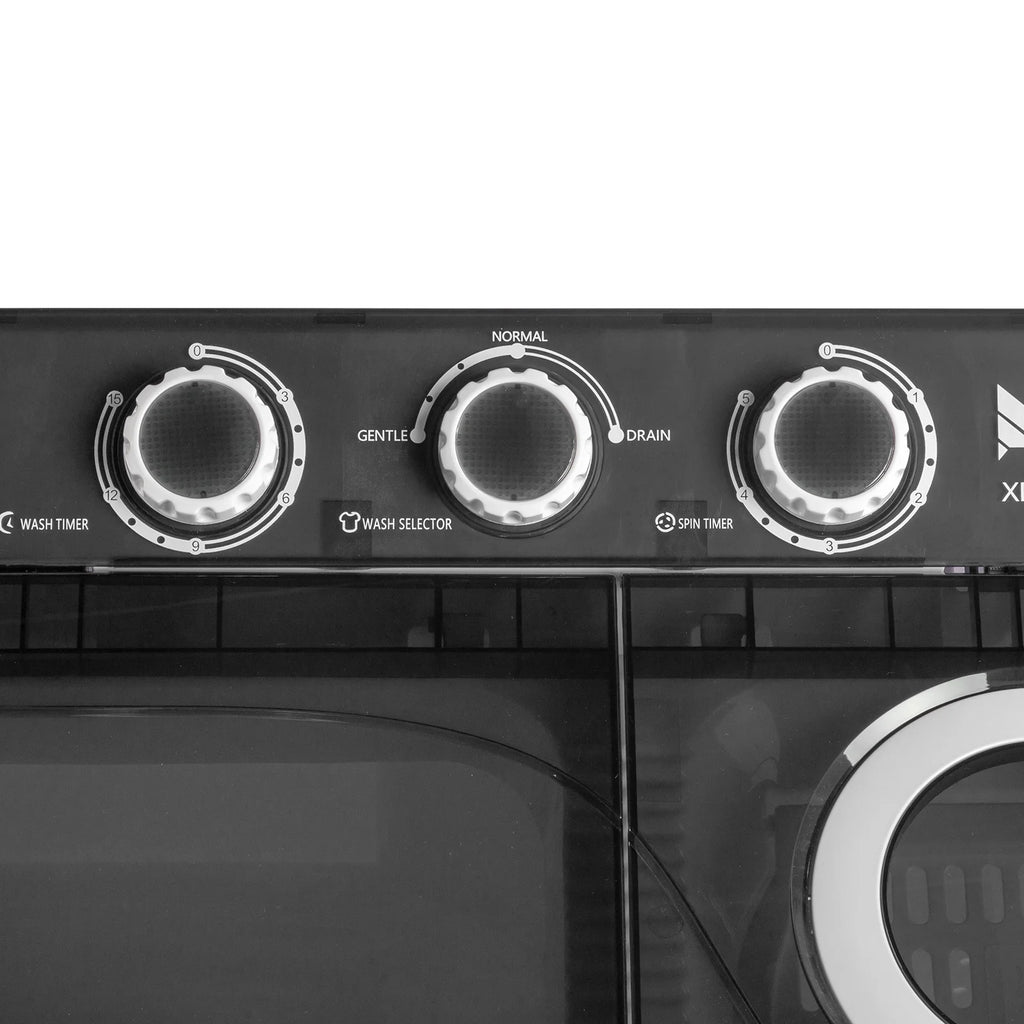 Semi-automatic Twin Tub Washing Machine with Built-in Drain Pump, 26Lbs, White&Black E880