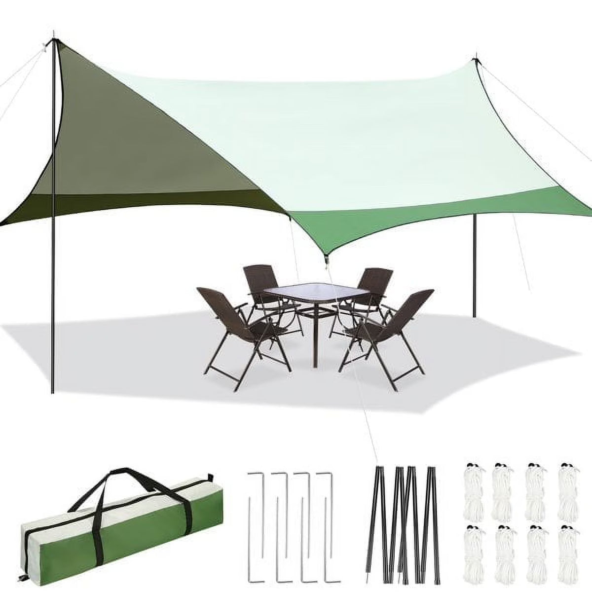 12 x 14ft Waterproof Camping Tent Tarp with 2 Poles K19018