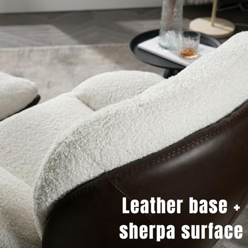 White Swivel Accent Chair with Ottoman A48863