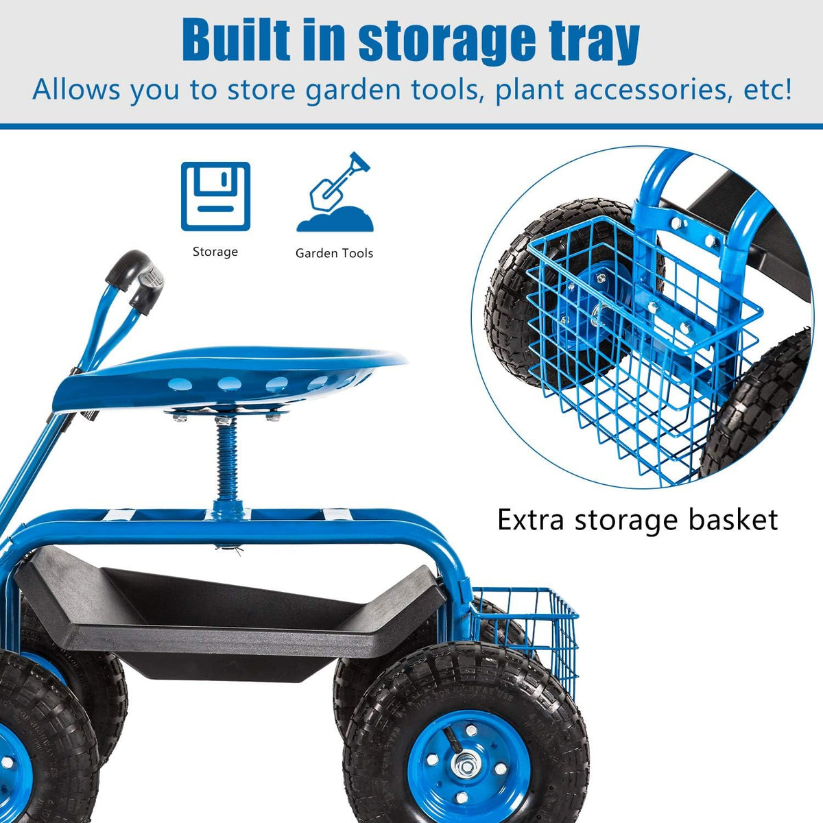 Heavy Duty Rolling Garden Cart with Extendable Steer Handle E912