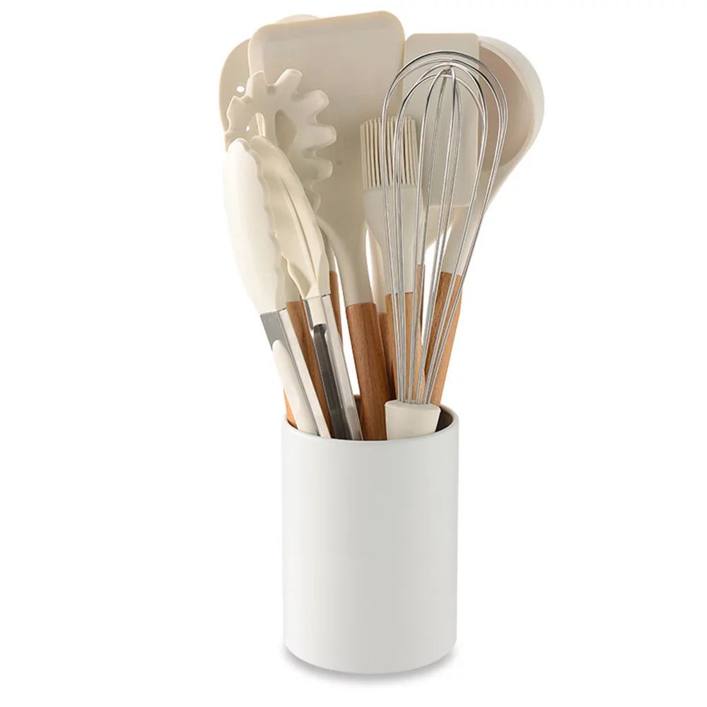 10 PCS Silicone Utensil Set Wooden Handle E311135