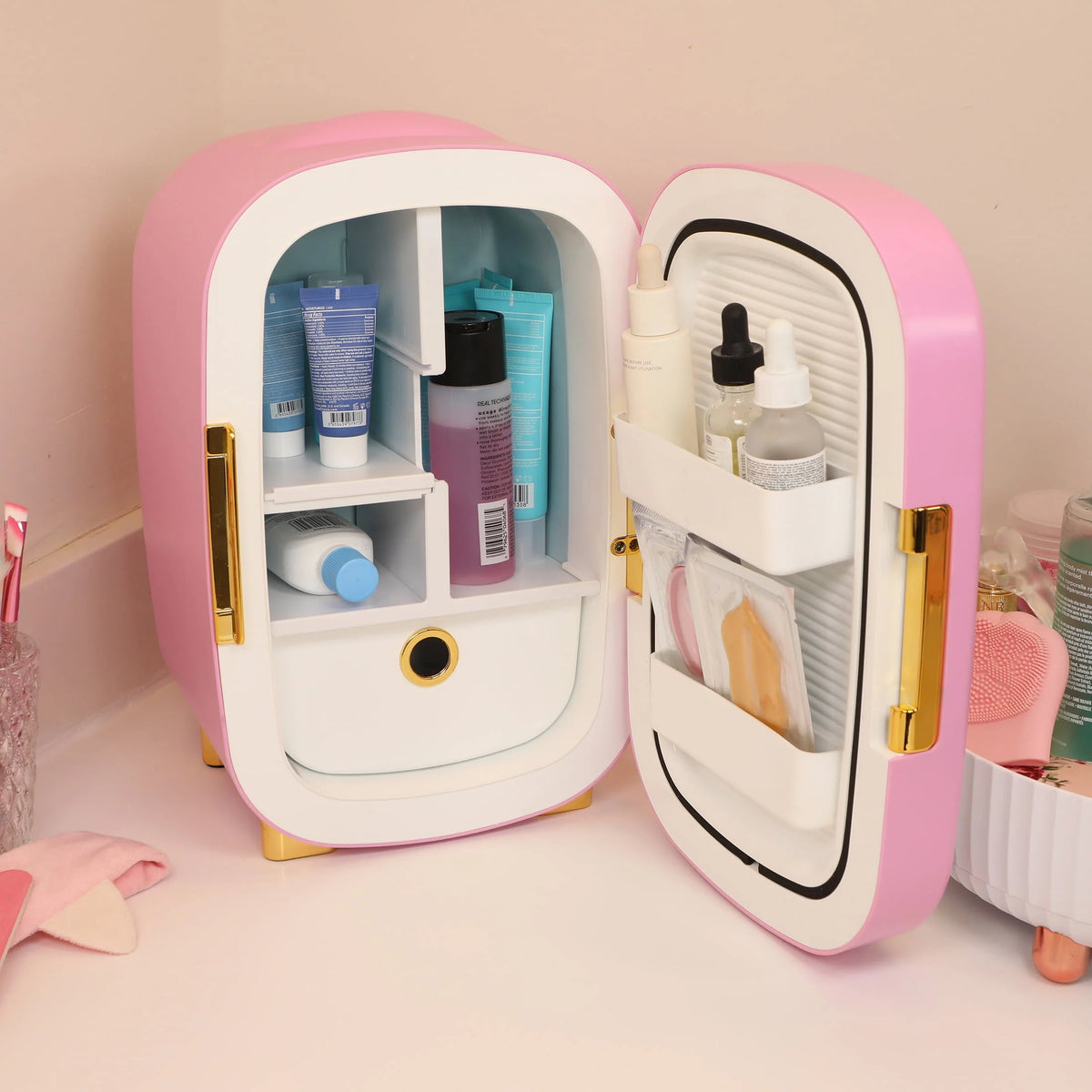 Pink Mini Fridge 7L with Light Up Mirror H88460