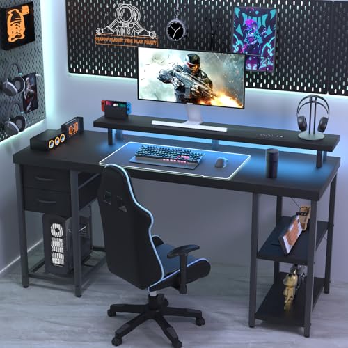 Black Computer Desk with Drawer and Power Outlets Y781