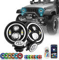 7 inch RGBW Halo LED Headlights and 4 inch Fog Lights Combo D388