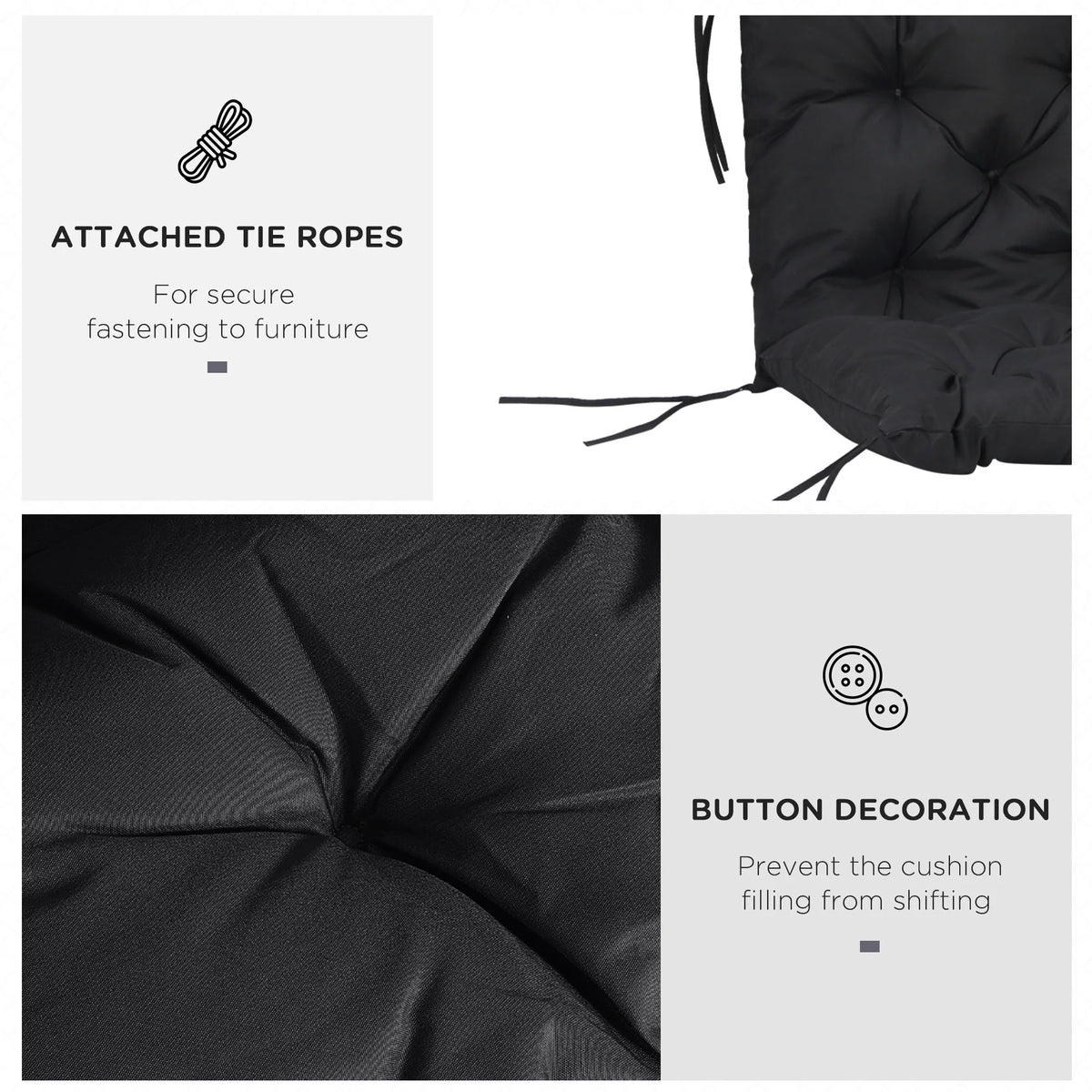Black 3 Seater Outdoor Bench Swing Chair Replacement Cushions A408