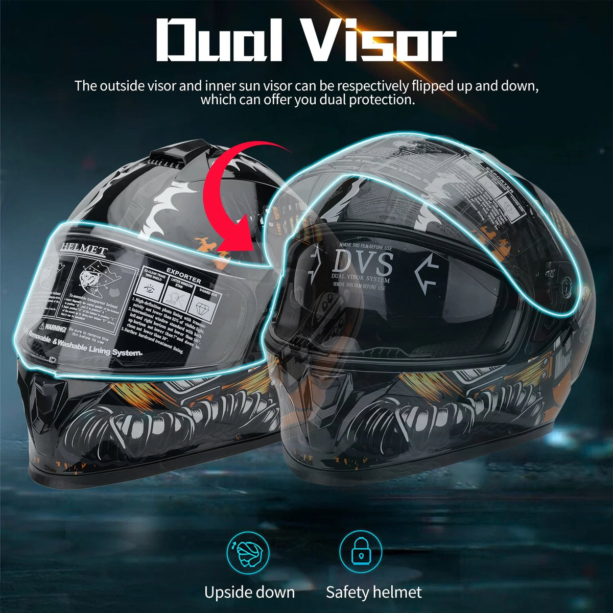 Dual Visor Full Face Flip Motorcycle Helmet D13742