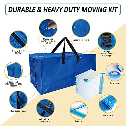 6 Pack Heavy Duty Extra Large Moving Bags with Backpack Straps & Vacuum Storage Bags K4617