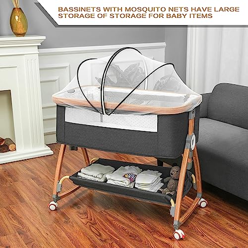 Bedside Bassinet with Wheels and Storage Basket K5754
