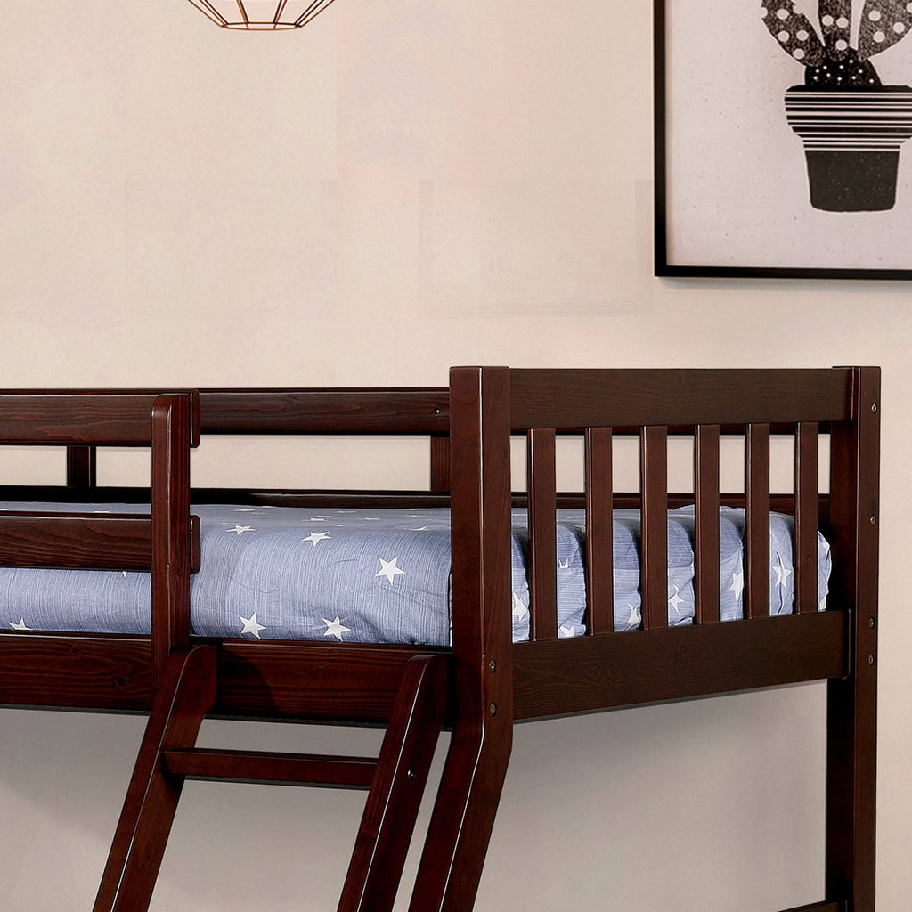 Dark Walnut Solid Wood Slatted Bunk Bed Twin Over Full R940493