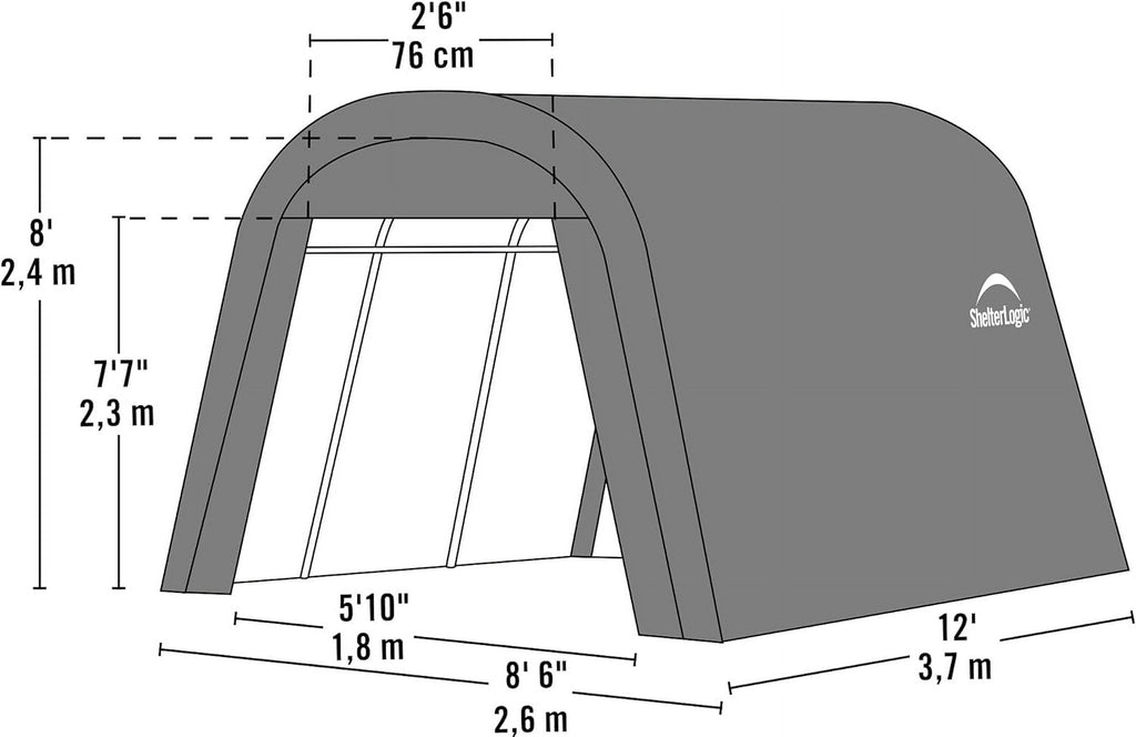 Green 8'x12'x8' Round Style Shelter V2079