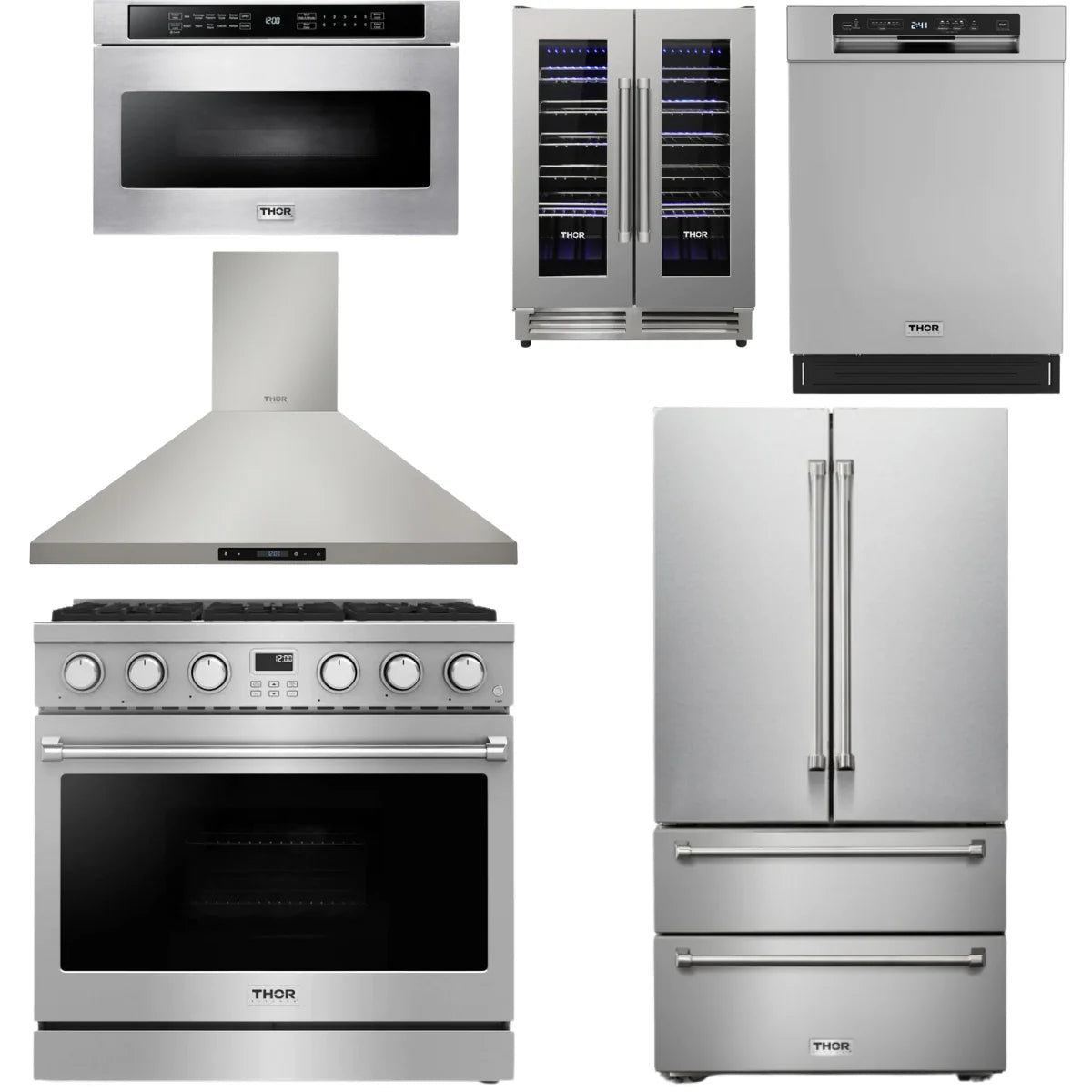 36 Gas Range, Range Hood, Refrigerator, Dishwasher, Microwave and Wine Cooler I32213