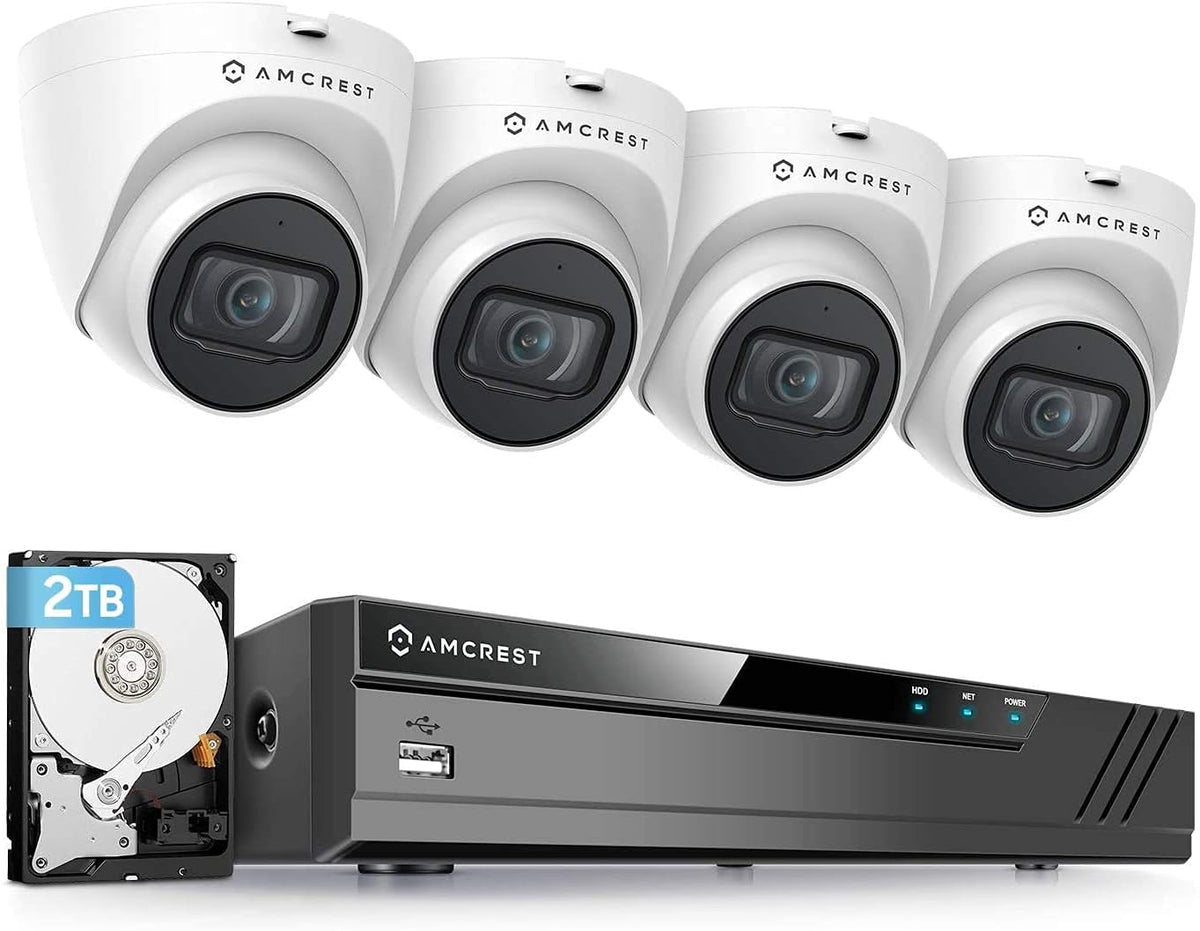 5MP POE Security Camera System Outdoor, 8CH NVR, 4pcs 5MP Turret POE Cameras, IP67 Metal Turret POE IP Cameras, Built in Mic, Pre-Installed 2TB Hard Drive B952649