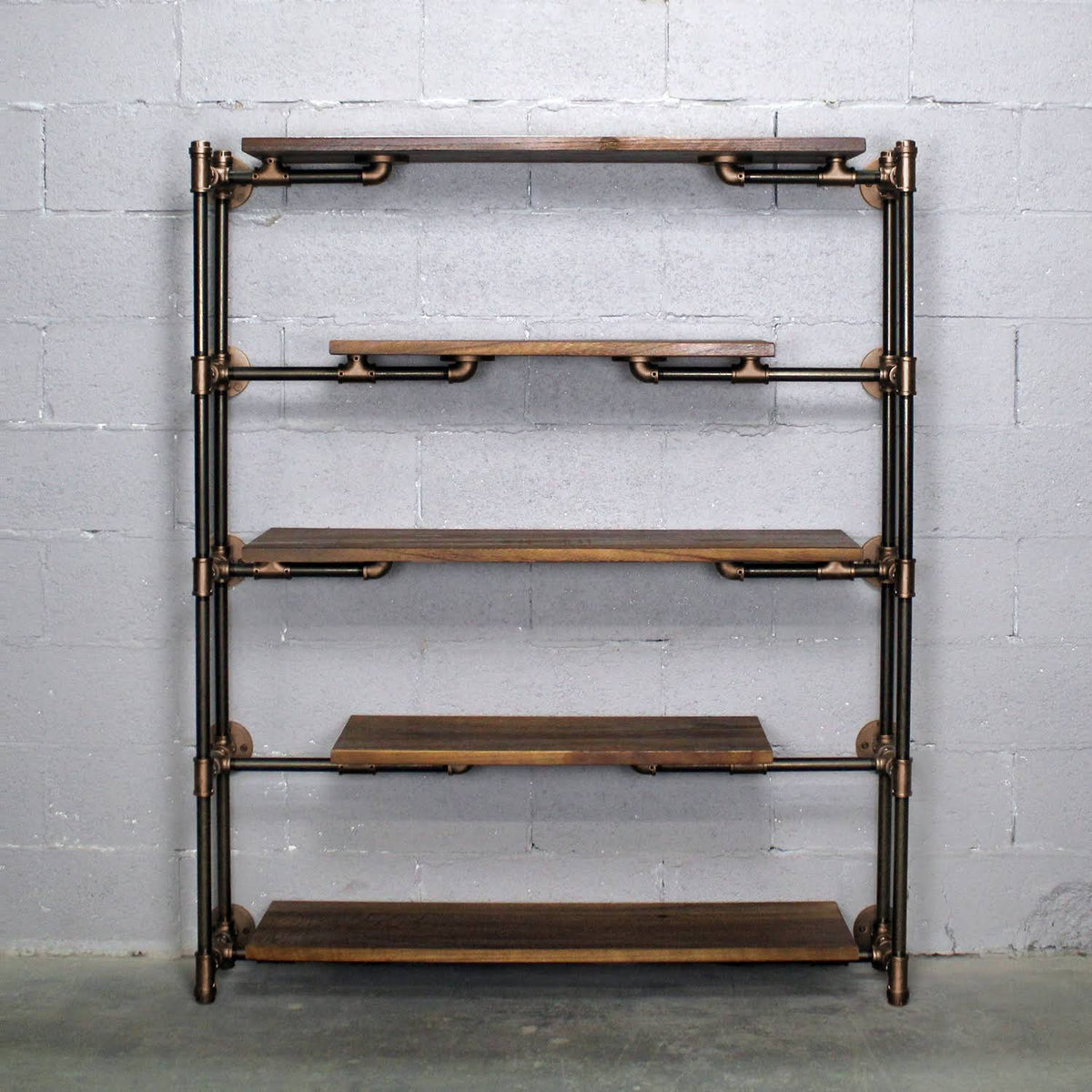 Modern Industrial Floating Tier Etagere Espresso and Hammered Black D4235