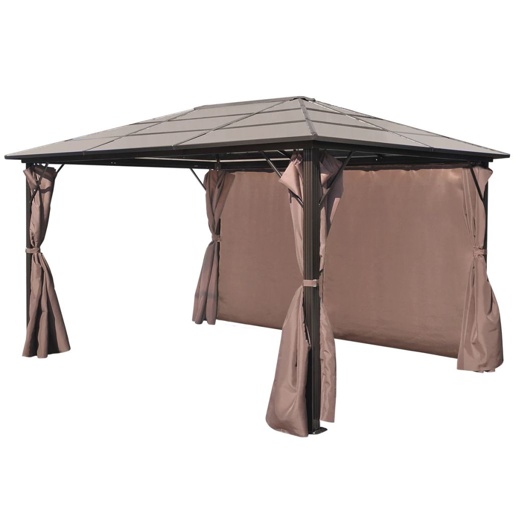 Gazebo with Curtain Sunshade Shelter Hook, Loop Fastener Sunlight Brown Aluminum 13' x 10' x 8' M76571