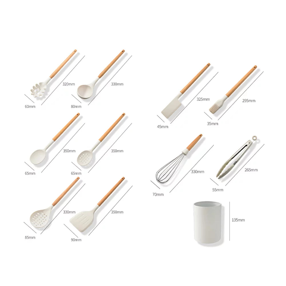 10 PCS Silicone Utensil Set Wooden Handle E311135