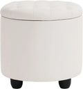 19" Round Storage Ottoman with Cover Lid Tufted PU Leather Fabric Ottoman Z588186