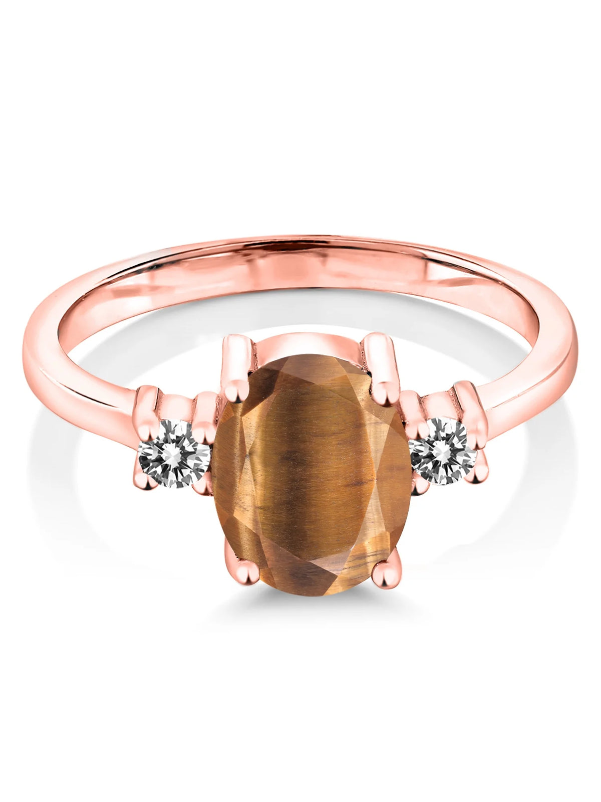 Oval Brown Tiger Eye White Diamond Ring A625