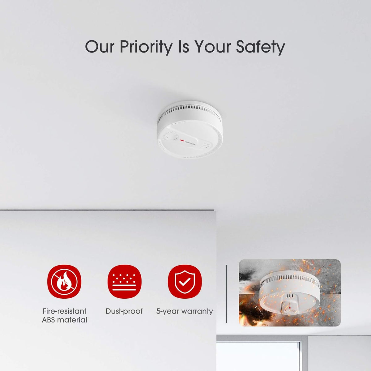 Smoke Detector Alarm, 10-Year Lithium Battery, LED Indicator, Pack of 2 N922
