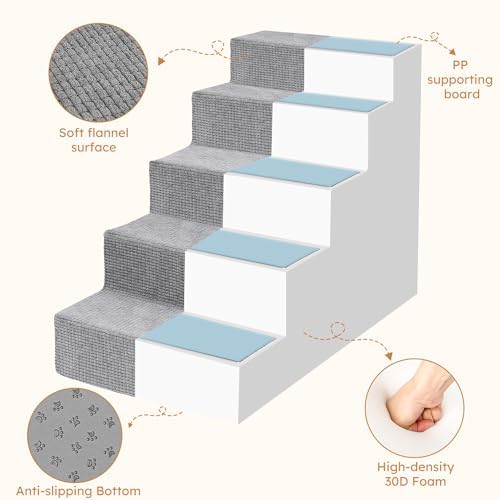 Grey 5-Step High-Density Foam Dog Stairs M156