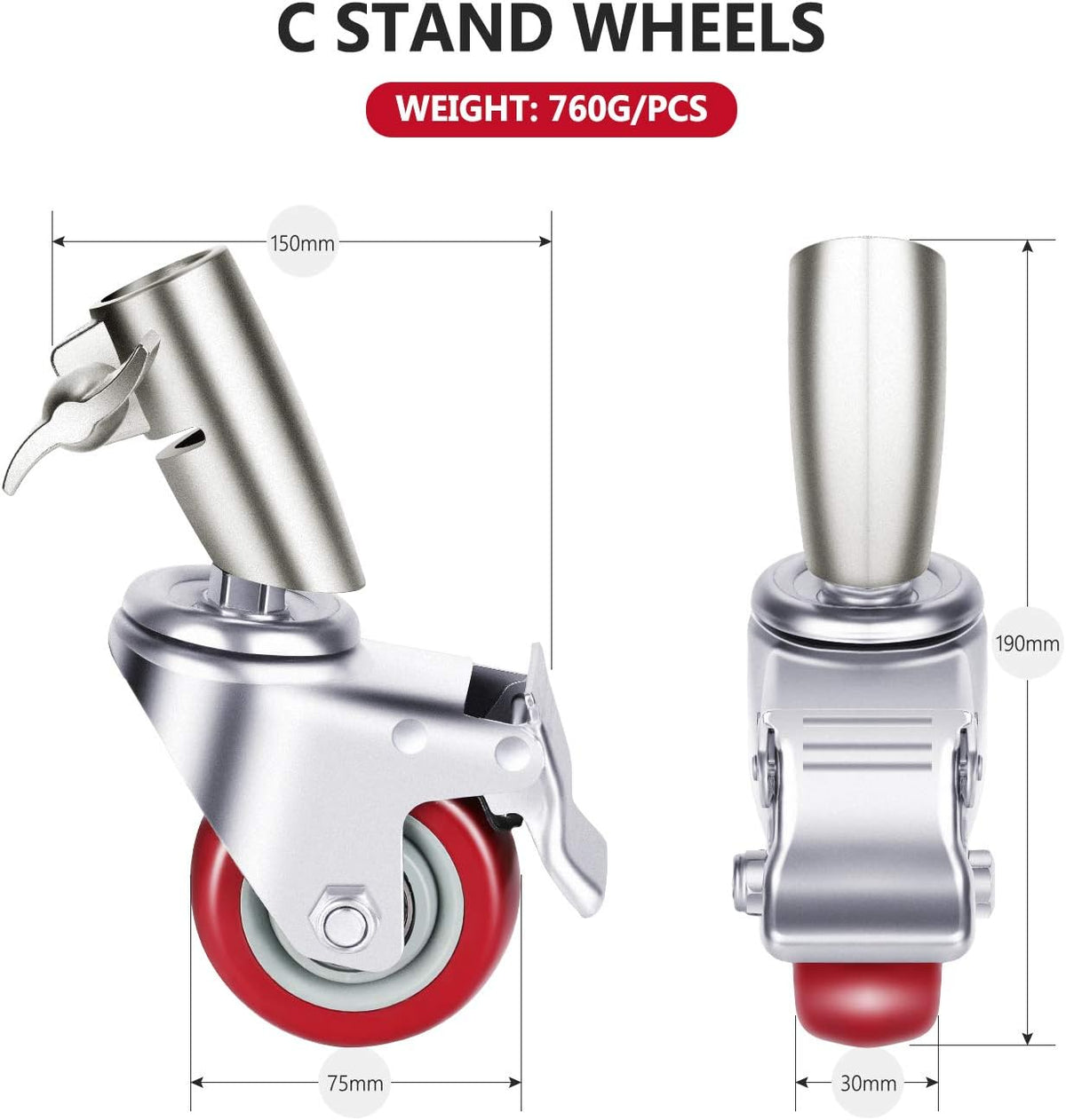 3 Packs Swivel Caster Wheels Set with 75mm Diameter Metal Construction R7294