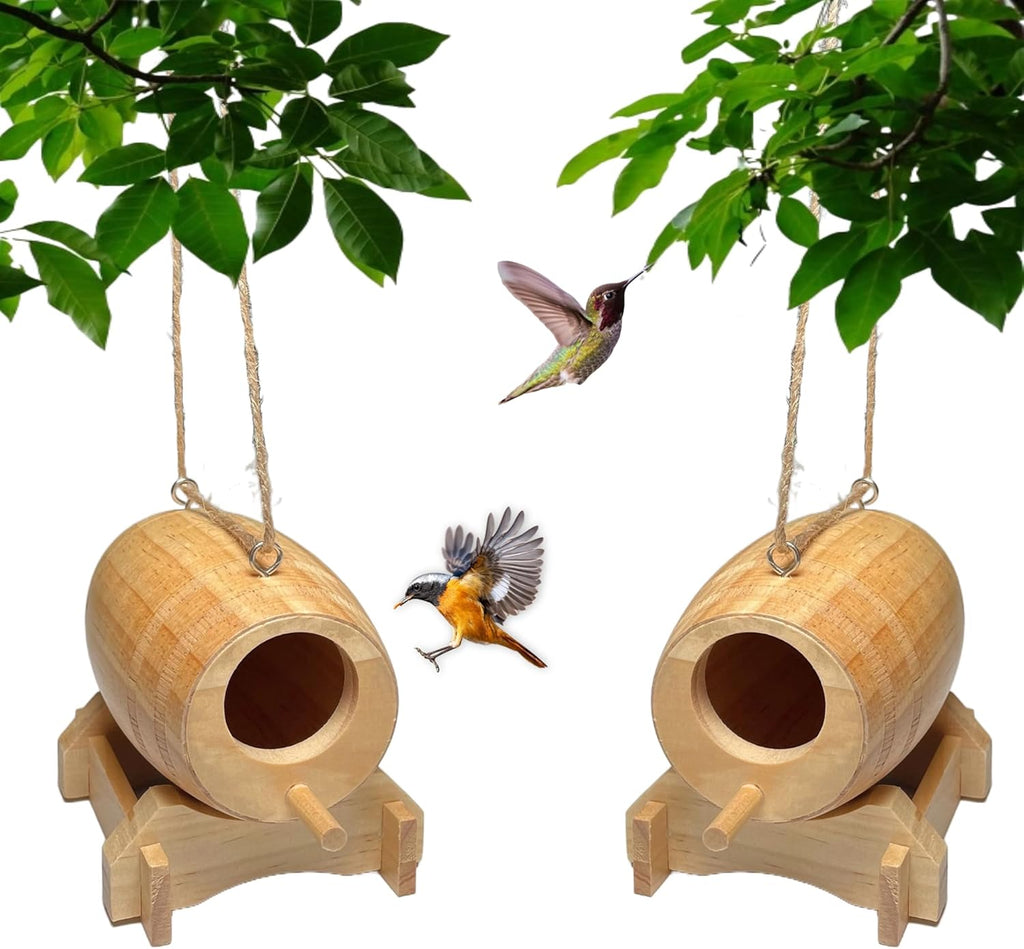 2 Pack Natural Wooden Hummingbird House T95044