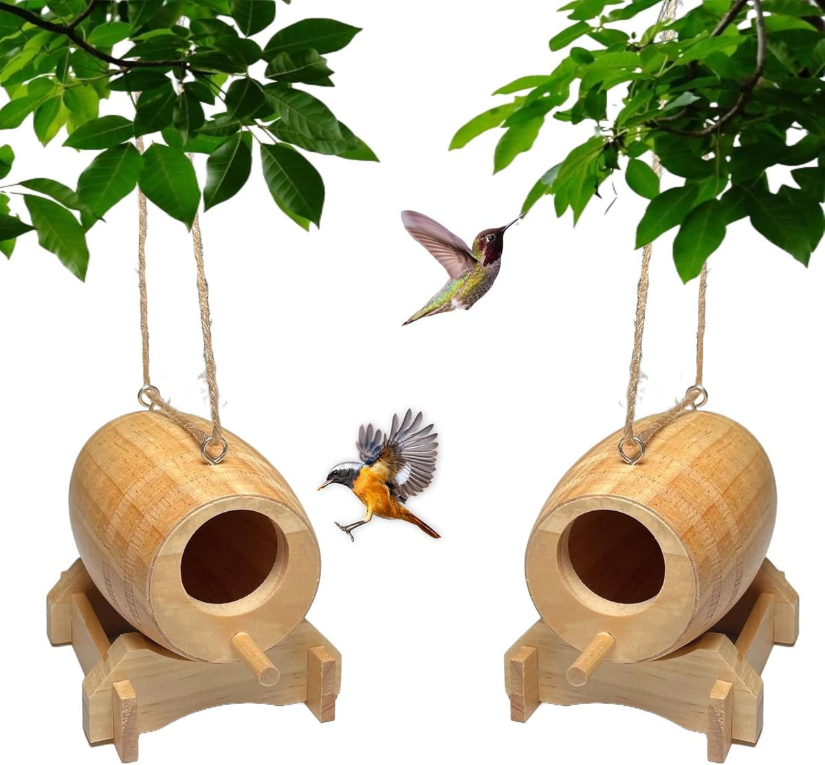 2 Pack Natural Wooden Hummingbird House T95044