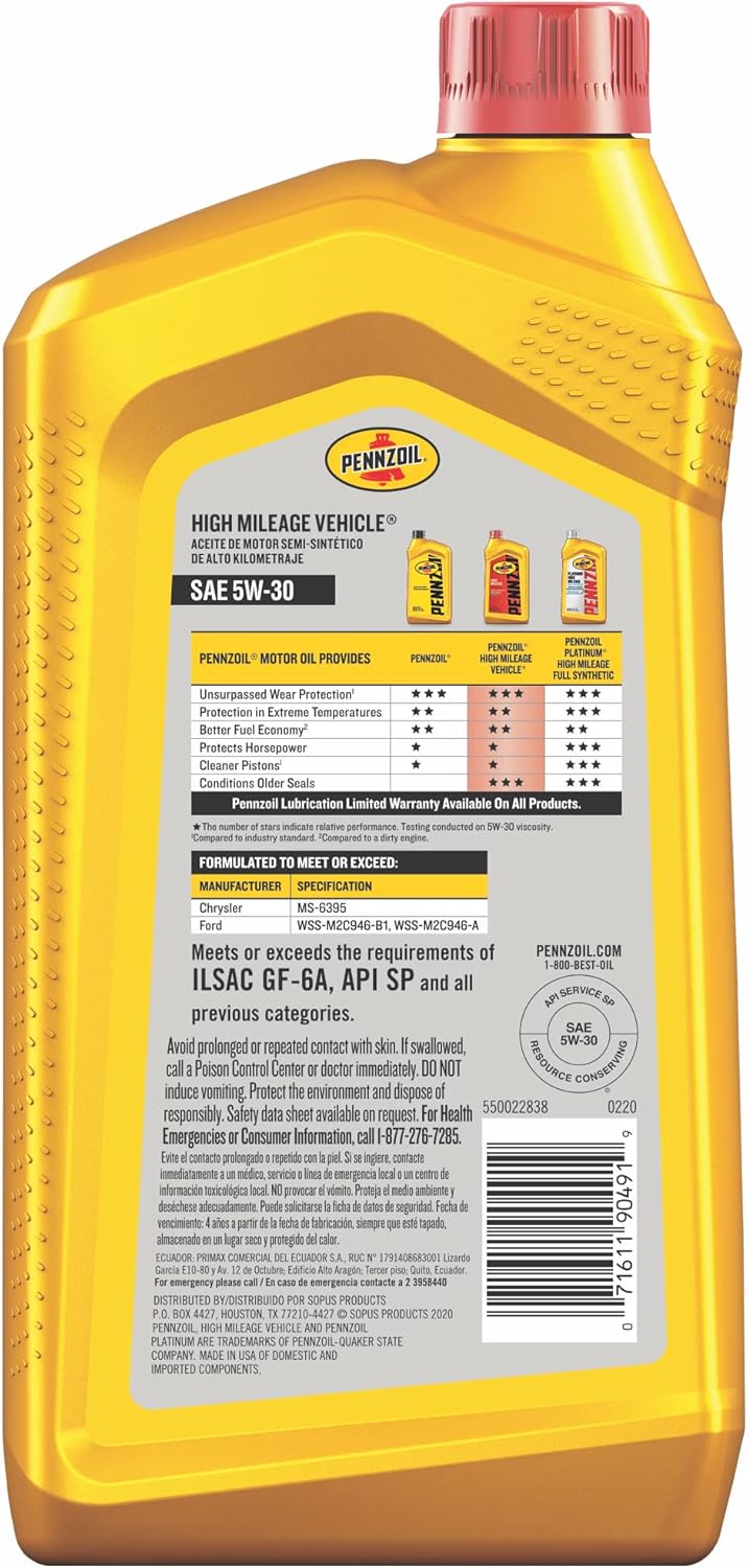 High Mileage Synthetic Blend 5W-30 Motor Oil (1-Quart, Pack of 2) C870720