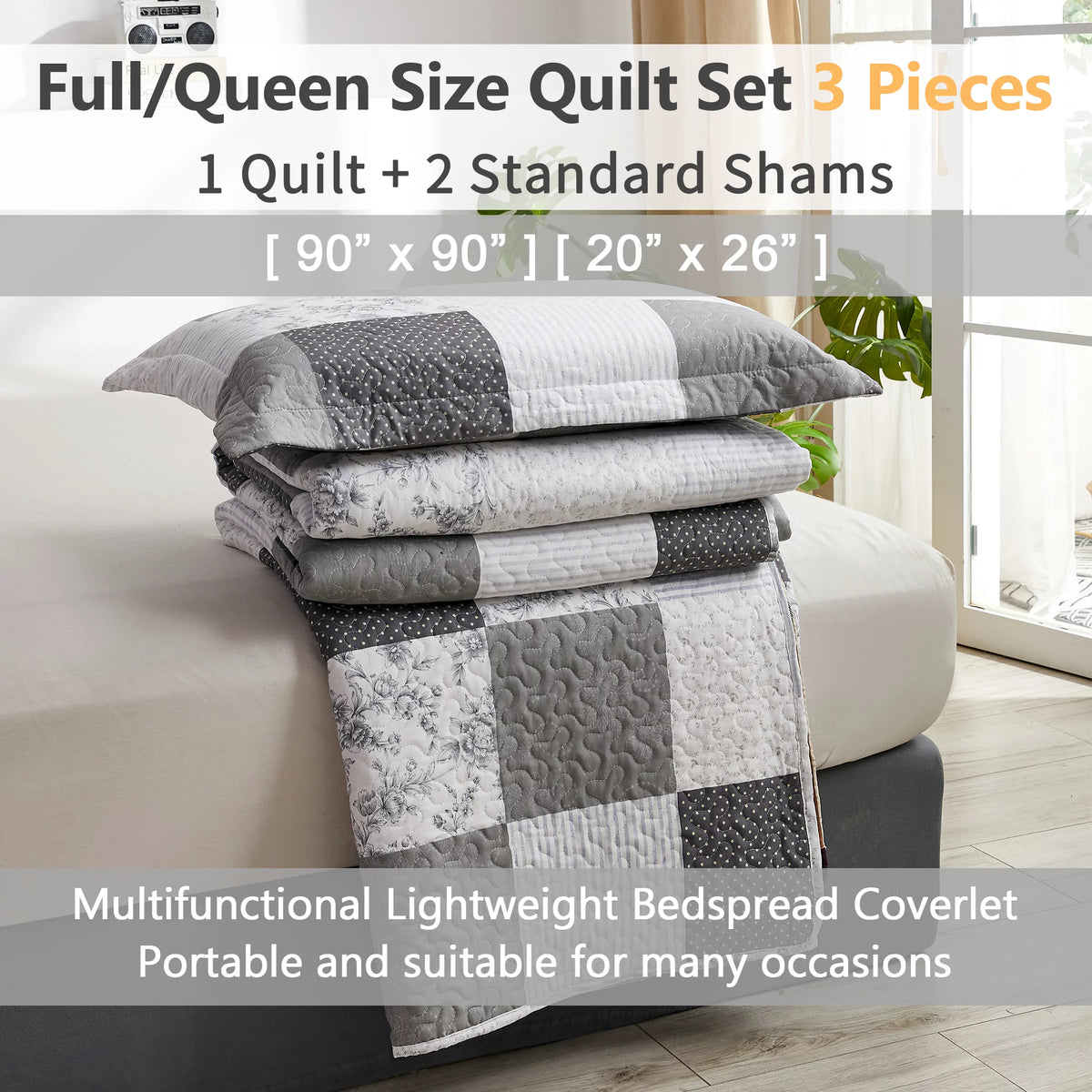 Queen/Full Size Floral Patchwork Quilt Microfiber Bedspread C472281