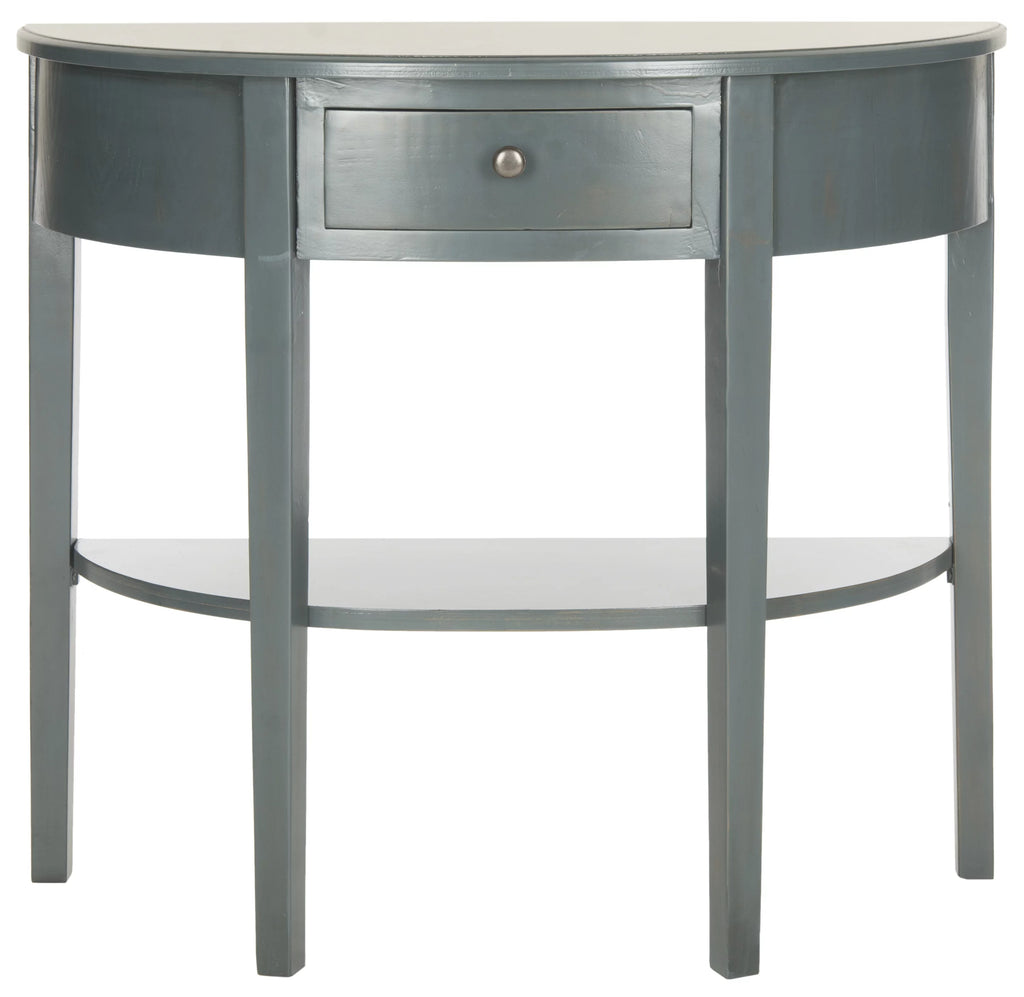 Steel Teal Demilune Console with Storage Drawer F7742
