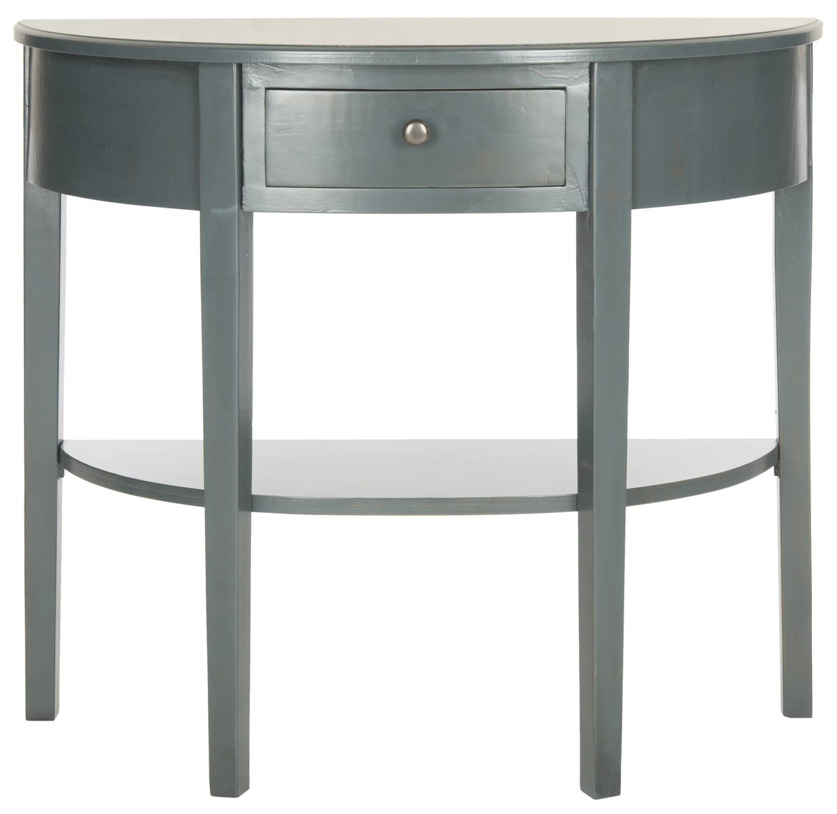 Steel Teal Demilune Console with Storage Drawer F7742