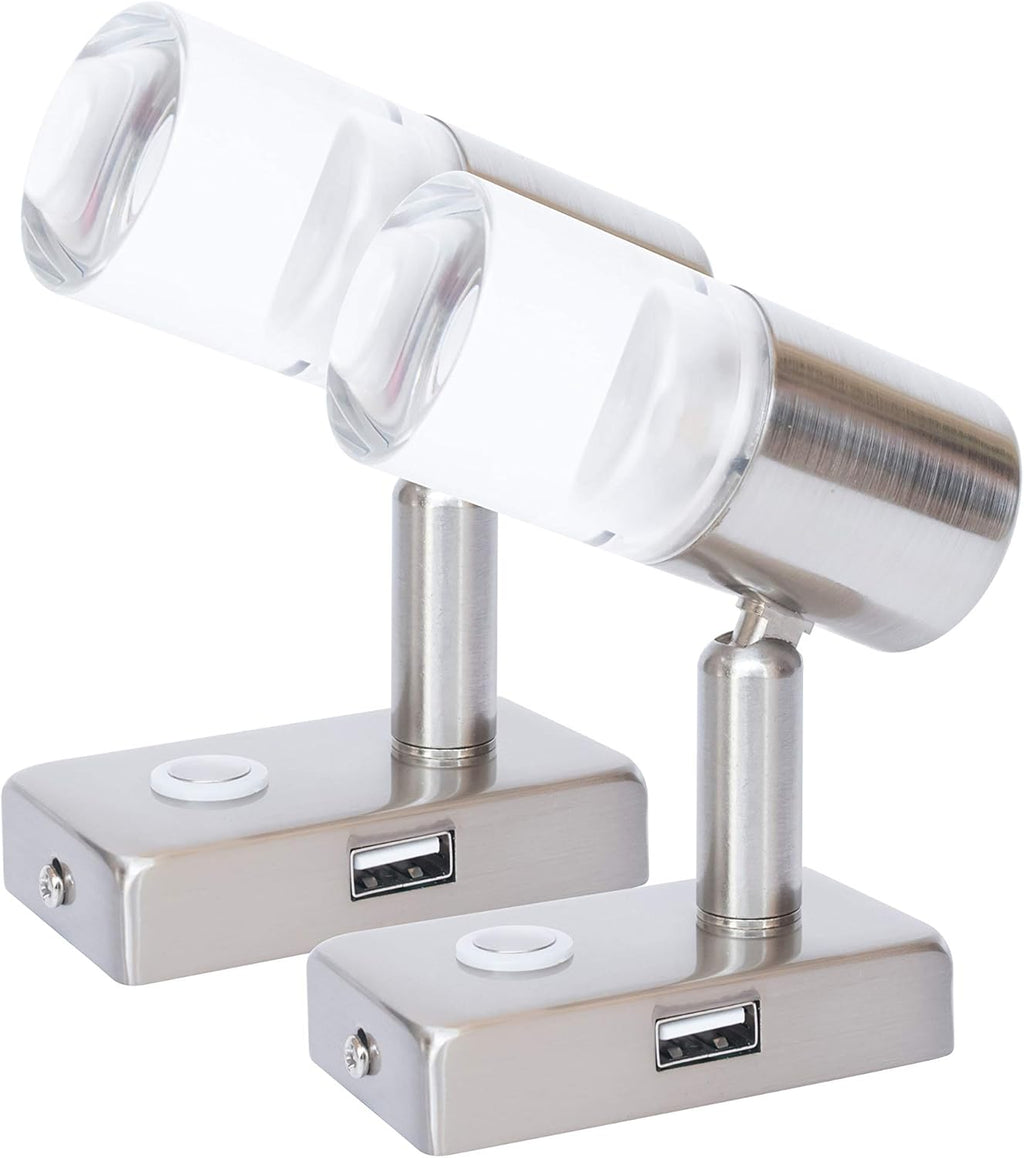 12V LED Reading Light with USB Port Touch Switch Dimmable Warm Two Pack I948715