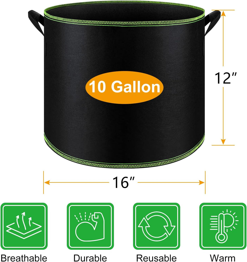 5 Pack 10 Gallon Heavy Duty Aeration Fabric Grow Bags with Handles U2320