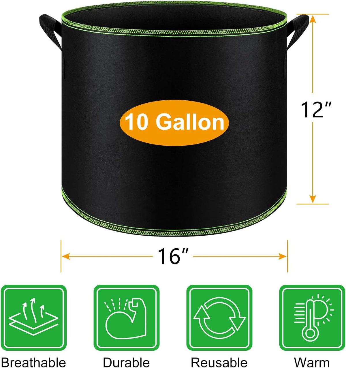 5 Pack 10 Gallon Heavy Duty Aeration Fabric Grow Bags with Handles U2320