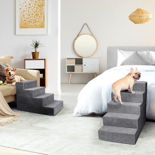 Grey 5-Step High-Density Foam Dog Stairs M156