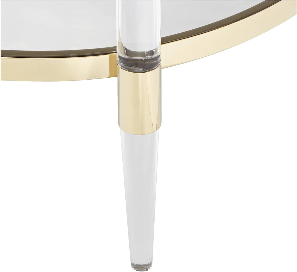 Clear Glass Round Side Table with Gold Rings B809