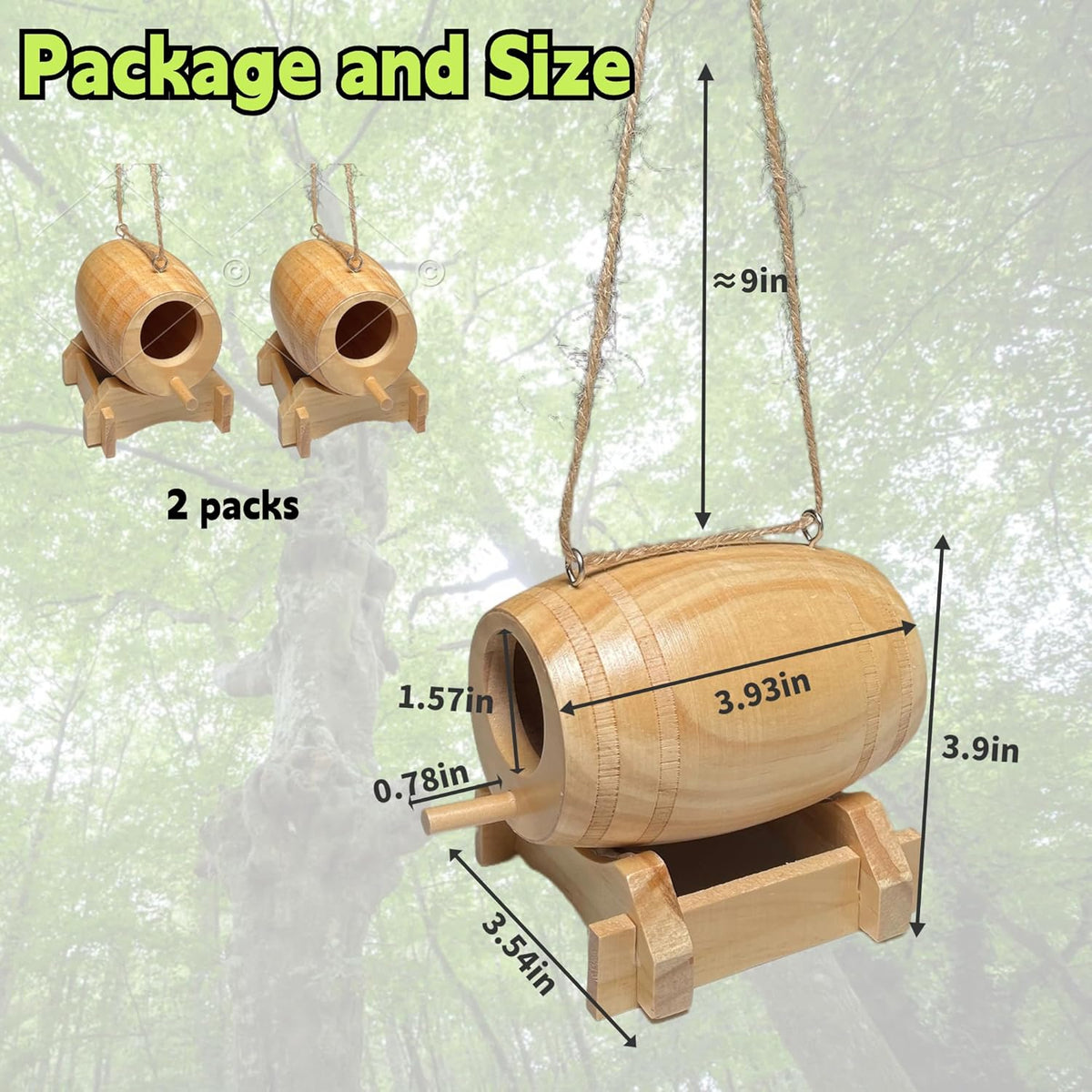 2 Pack Natural Wooden Hummingbird House T95044