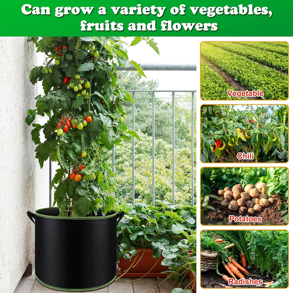 5 Pack 10 Gallon Heavy Duty Aeration Fabric Grow Bags with Handles U2320