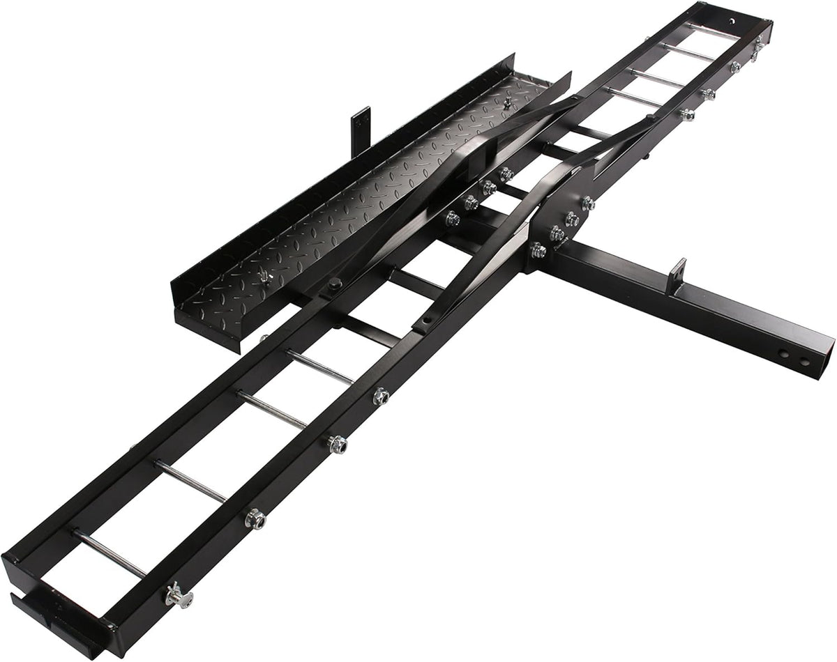 500-Pound Heavy Duty Motorcycle Carrier Hitch Rack with Loading Ramp C76712