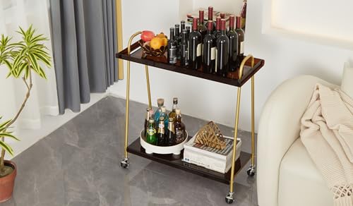 Black Mobile Bar Cart with Wine Rack and Glass Holder D38267
