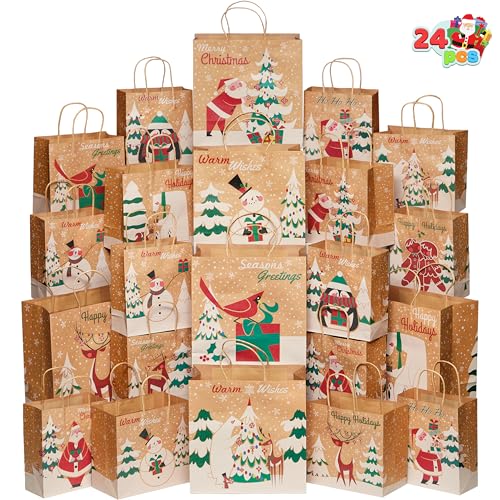 24 PCS Christmas Kraft Gift Bags with Assorted Sizes L495919