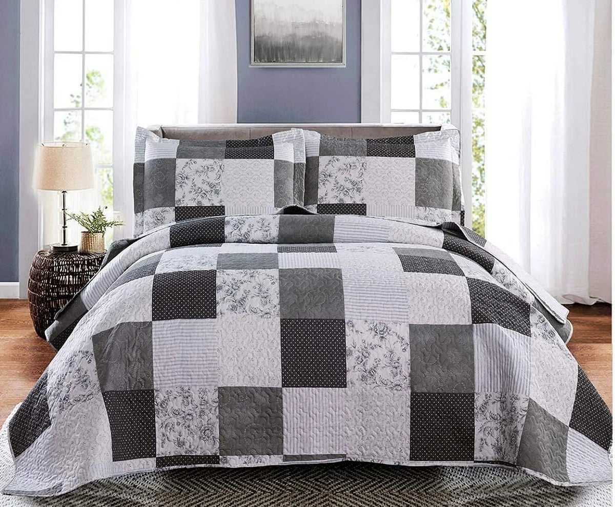 Queen/Full Size Floral Patchwork Quilt Microfiber Bedspread C472281