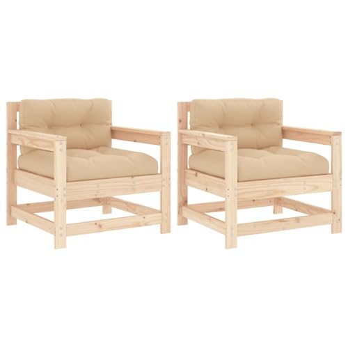 2 pcs Solid Wood Pine Patio Chairs with Cushions C6847