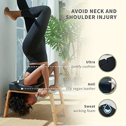 Black Yoga Headstand Bench with Wood and PU Pads F66458