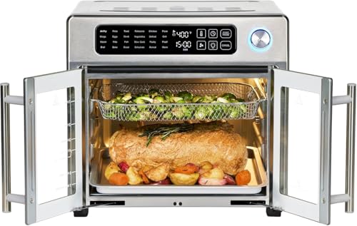 Extra Large French Door Air Fryer Toaster Oven Combo, Stainless Steel, 26QT Capacity Y716181