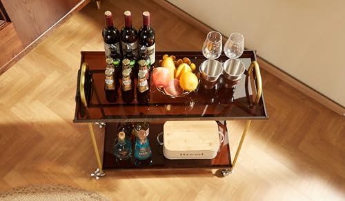 Black Mobile Bar Cart with Wine Rack and Glass Holder D38267