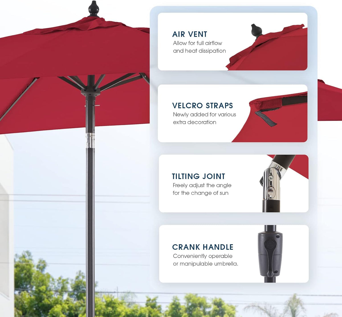 Olefin 6.6 x 9.8 FT Patio Umbrella (Apple Red) D5265
