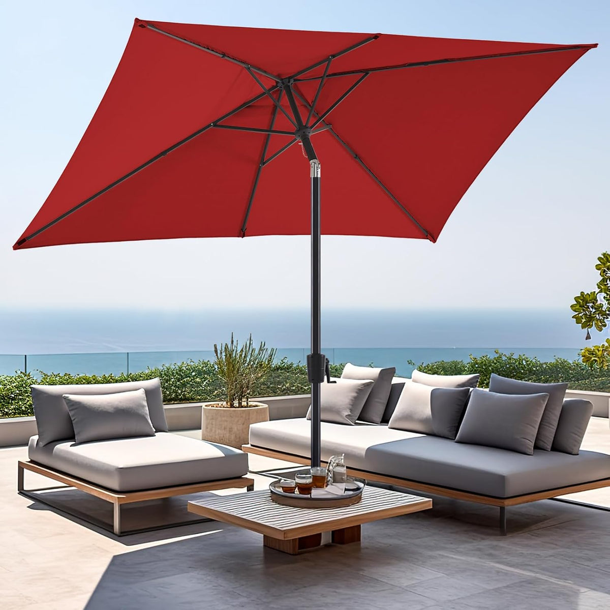 Olefin 6.6 x 9.8 FT Patio Umbrella (Apple Red) D5265