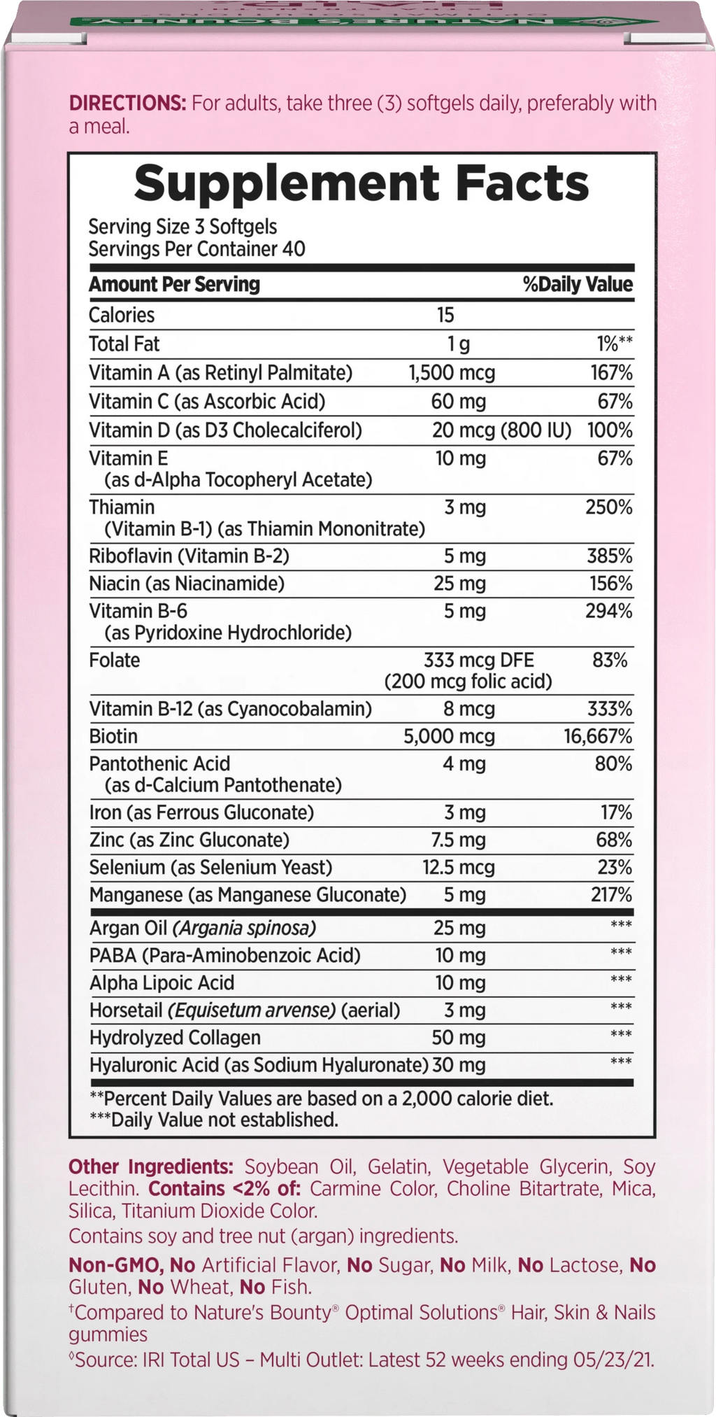 Advanced Hair, Skin and Nail Biotin & Vitamins A, C, & E Softgels, 120 Ct I3905