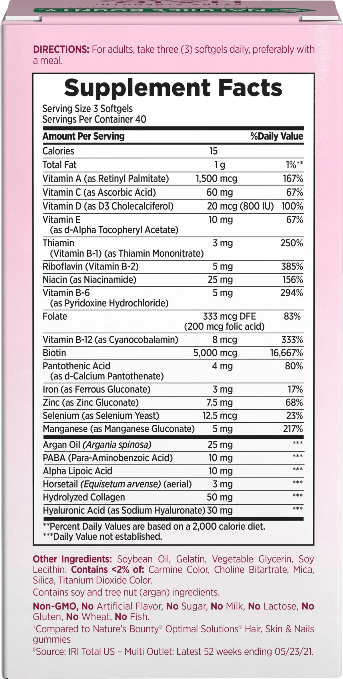 Advanced Hair, Skin and Nail Biotin & Vitamins A, C, & E Softgels, 120 Ct I3905